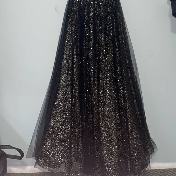 Madison James Prom Black and Gold Prom Dress - Picture 2 of 7